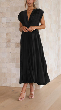 Alexis - Elegantes Faltenkleid – SCHWARZ