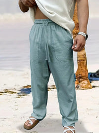 Herren  Elastischer Bund Lange Leinenhose – Grün