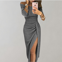 Elegantes Abendkleid für Damen mit langen Ärmeln – Grau