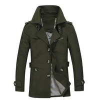 Herren Wintermantel - Eleganter Trenchcoat mit Gürtelschlaufen und Knopfleiste – Olivgrün