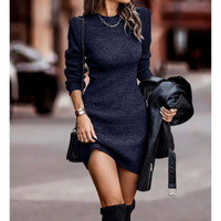 Damen Winter Mini-Kleid mit Rundhalsausschnitt – Marine Blau