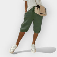Baumwoll-Leinen Damen Shorts – Grün