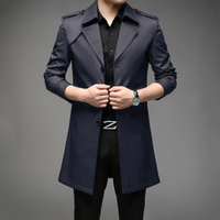 Eleganter Herren Trenchcoat – Klassischer Mantel mit Schulterdetails – Dunkelblau