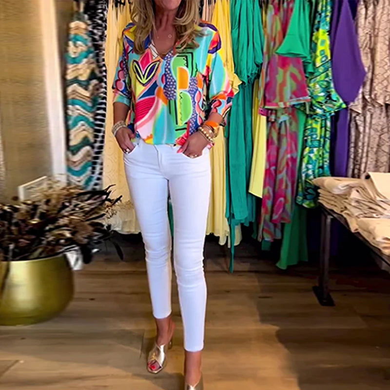 Heidi-Mode | Bunte Langärmlige Bluse mit Print