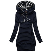 Warmer Damen Winterpullover mit Herzschlag-Motiv – Marine