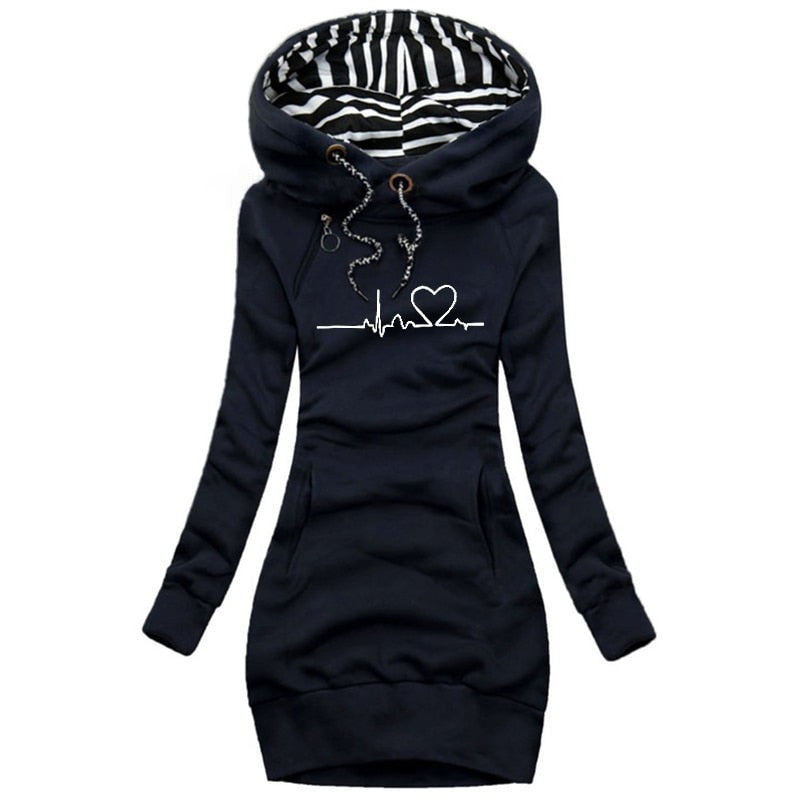 Warmer Damen Winterpullover mit Herzschlag-Motiv