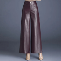 Damen Weite Lederhose in Premium Qualität – Weinrot