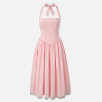 Ursula | Damen Tailliertes Midi-Schwingkleid Neckholder – Fit & Flare Midi – Rosa