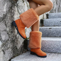 Reigithra | Damenstiefel, Winter Kunstfell Warme Schneestiefel – Mandarine
