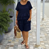 Sorella™ Set Mit Volant-Oberteil Und Shorts Mit Taschen – Dunkelblau