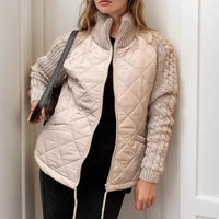 Norwegische weichgesteppte Jacke mit Strickdetails / Europäisches Design, das Stil verkörpert! – Khaki
