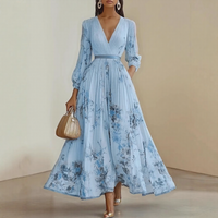 Mia | Damen Maxikleid elegant plissiert und chic – Blau