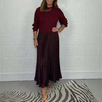 Lexenburg™ - Kleid mit Strukturiertem Strickpullover und Elegantem Plisseerock / Authentische Weiblichkeit mit Zeitgemäßem Touch! – Dunkelrot