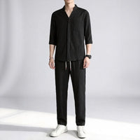 Jonas™ Set mit 3/4-Arm-Hemd und Hose mit Eingrifftaschen – Schwarz
