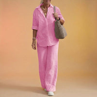 Cartagena™ Set aus Baumwollleinen mit Bluse mit seitlichen Schlitzen – Rosa