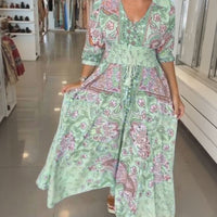 Aisha™ Maxikleid aus Premium-Viskose mit V-Ausschnitt – Grün