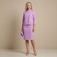 London Set™ mit Stehkragenbluse und vielseitigem klassischem Rock – Flieder
