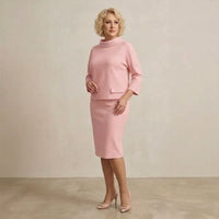 London Set™ mit Stehkragenbluse und vielseitigem klassischem Rock – Rosa