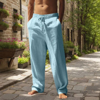 Oliver™ Baumwoll-Leinen-Hose mit elastischem Bund & verstellbarem Kordelzug – Hellblau