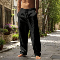 Oliver™ Baumwoll-Leinen-Hose mit elastischem Bund & verstellbarem Kordelzug – Schwarz