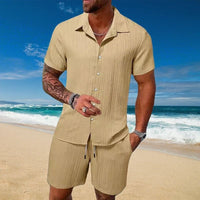 Gael™ Eisseide-Set mit Kurzarmhemd und verstellbaren Shorts – Beige