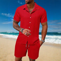 Gael™ Eisseide-Set mit Kurzarmhemd und verstellbaren Shorts – Rot