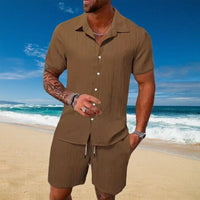 Gael™ Eisseide-Set mit Kurzarmhemd und verstellbaren Shorts – Braun