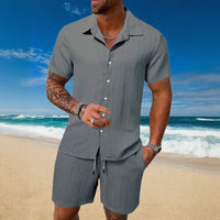 Gael™ Eisseide-Set mit Kurzarmhemd und verstellbaren Shorts – Grau