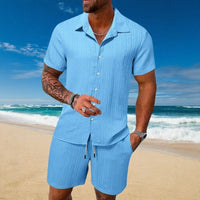 Gael™ Eisseide-Set mit Kurzarmhemd und verstellbaren Shorts – Hellblau