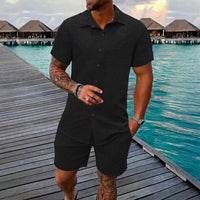 Hugo™ Premium-Set aus strukturiertem Stoff mit Button-up-Hemd – Schwarz