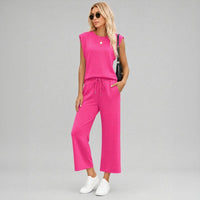 Aya™ Set Tanktop mit markanter Schulterpartie und Cropped Hose mit Kordelzug – Grau