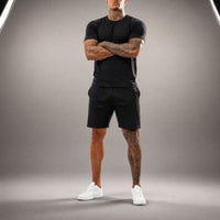 Bryan™ Basic-T-Shirt- und Shorts-Set mit Seitentaschen – Schwarz