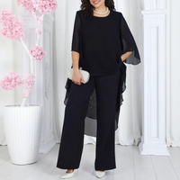 Aurevielle™ Set Mit Asymmetrischer Bluse in Lagenoptik und Weiter Pantalonhose – Schwarz