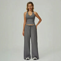 Lunary™ Set Mit Minimalistischem Top und Fließender Pantalonhose – Grau