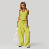 Lunary™ Set Mit Minimalistischem Top und Fließender Pantalonhose – Gelb