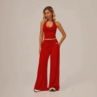 Lunary™ Set Mit Minimalistischem Top und Fließender Pantalonhose – Rot