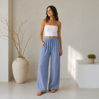Lavinia™ Baumwoll-Leinenhose mit Verstellbarem Kordelzug – Blau