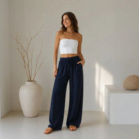 Lavinia™ Baumwoll-Leinenhose mit Verstellbarem Kordelzug – Schwarz