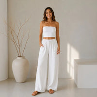 Lavinia™ Baumwoll-Leinenhose mit Verstellbarem Kordelzug – Weiß