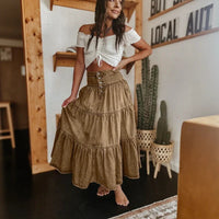 Belle Prairie™ Jeansrock Mit Fließenden Stufenlagen Im Used-Look – Braun