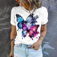 Tessa | Bequemes elegantes Kurzarm T Shirt – Weißer Schmetterling