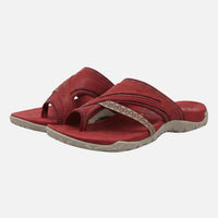 Quirina | Damen Komfort-Zehentrenner Breite Riemen Strukturiertes Fußbett – Flip Flop – Rot
