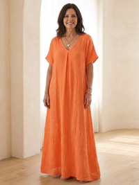 Liora | Midikleid mit V-Ausschnitt – Orange
