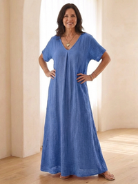 Liora | Midikleid mit V-Ausschnitt – Blau