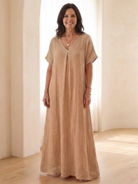 Liora | Midikleid mit V-Ausschnitt – Beige