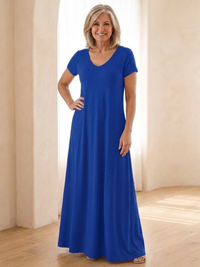 Samira | Maxikleid mit V-Ausschnitt und Taschen – Blau