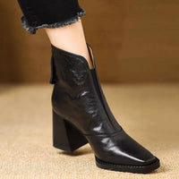 Theresa™ - Luxus Stiefeletten mit Mittlerem Absatz aus Leder – Schwarz