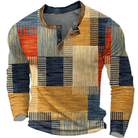 Julian | Modernes Patchwork Henley T-Shirt – Braun