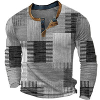 Julian | Modernes Patchwork Henley T-Shirt – Grau