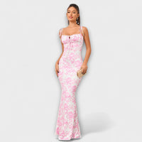 Thalia - Floral Print Prom Dress mit gebundenen Schulterträgern – Pinkprint